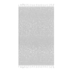 Telo Mare In Ciniglia Jacquard Con Frange W832 -Articoli Per La Casa telo mare jacquard in ciniglia con frange 90x170 cm grigio 1