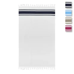 Telo Mare Con Frange E Righe Doppio Tessuto Nido D'ape E Spugna Di Cotone 90x170 Stripe Preziosa Home W830