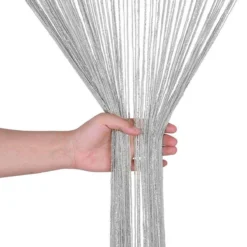 Tenda Arredo A Fili Millerighe Glitterata 140x290 Cm W017 -Articoli Per La Casa tenda a fili millerighe in lurex bianco 2 1