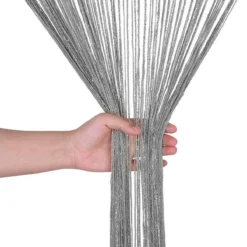 Tenda Arredo A Fili Millerighe Glitterata 140x290 Cm W017 -Articoli Per La Casa tenda a fili millerighe in lurex grigio 2 1