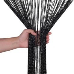 Tenda Arredo A Fili Millerighe Glitterata 140x290 Cm W017 -Articoli Per La Casa tenda a fili millerighe in lurex nero 2 1